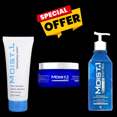 عرض حصري : مويست وان لوشن للجسم +كريم يوريا مرطب للقدمين + مرطب للوجه