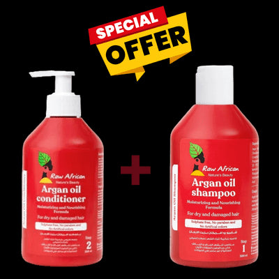 عرض حصري: رو افريكان شامبو زيت الأرجان 300 مل + بلسم زيت الأرجان 300 مل
