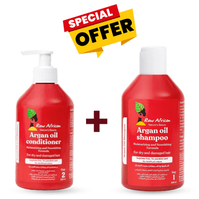 عرض حصري: رو افريكان شامبو زيت الأرجان 300 مل + بلسم زيت الأرجان 300 مل