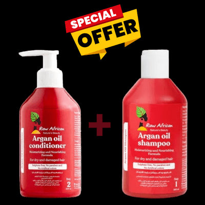 عرض حصري: رو افريكان شامبو زيت الأرجان 500 مل + بلسم زيت الأرجان 500 مل