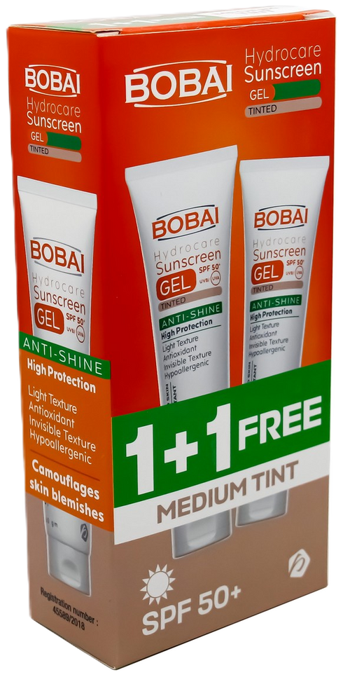 بوباي هيدروكير تينتد جل SPF 50+ عرض 1+1 لحماية البشرة الدهنية والمختلطة من الشمس 50 جم - Bobai
