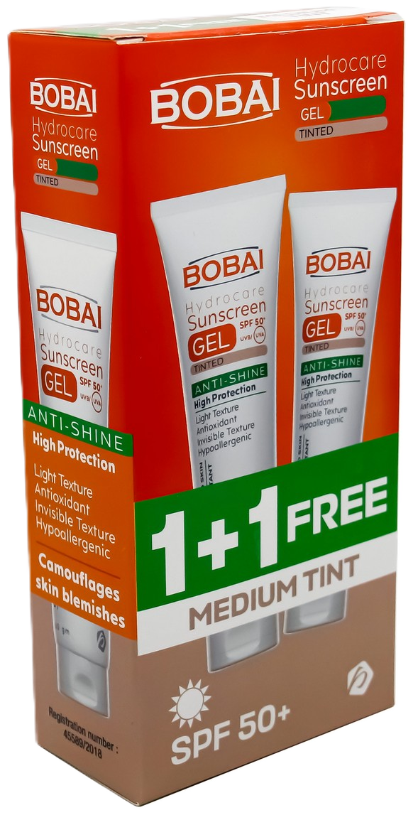 بوباي هيدروكير تينتد جل SPF 50+ عرض 1+1 لحماية البشرة الدهنية والمختلطة من الشمس 50 جم - Bobai