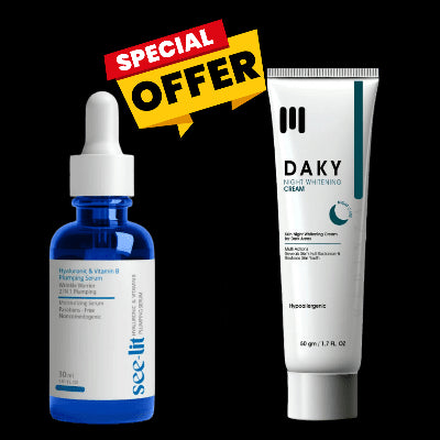عرض 1 سى ليت سيروم بشرة هاليرونيك اسيد + 1 داكي كريم التفتيح الليلي