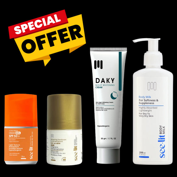 عرض 1 داكي كريم التفتيح الليلي + 1 سى ليت واقي شمس جل كريم + 1 سى ليت رول اون عود + 1 سى ليت حليب الجسم