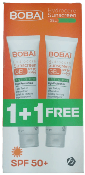 بوباي هيدروكير جل SPF 50+ عرض 1+1 لحماية البشرة الدهنية والمختلطة من الشمس 60 جم - Bobai