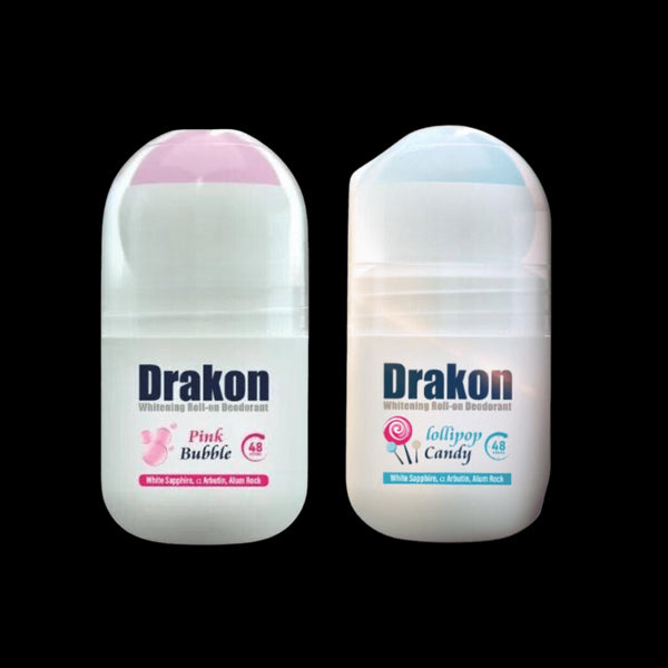 دراكون رول اون مزيل رائحة العرق لتفتيح البشرة برائحة البينك بابل 50 مل + دراكون رول اون مزيل رائحة العرق لتفتيح البشرة برائحة البوب كاندي 50 مل عرض (١+١) - Drakon
