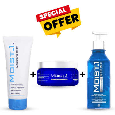 عرض حصري : مويست وان لوشن الجسم + كريم يوريا مرطب للقدمين + مرطب للوجه