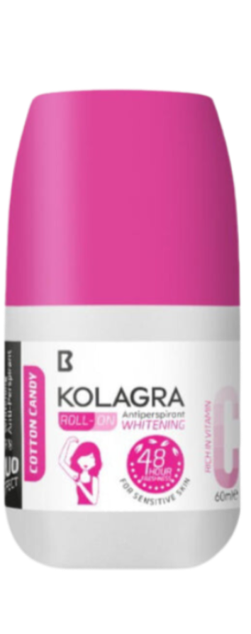 كولاجرا رول اون مزيل رائحة العرق للتبييض برائحة حلوى القطن - خالي من الكحول وأملاح الألومنيوم والبارابين 60 مل - Kolagra