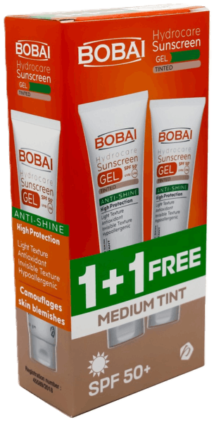 بوباي هيدروكير تينتد جل SPF 50+ عرض 1+1 لحماية البشرة الدهنية والمختلطة من الشمس 50 جم - Bobai