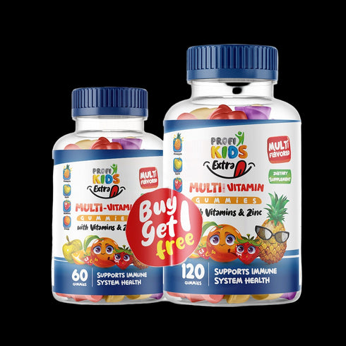 بروفي كيدز علكة مكمل غذائي إكسترا مالتي فيتامين للأطفال لدعم المناعة والنمو الصحي 120 قطعة + 60 قطعة مجاناً - ProfiKids