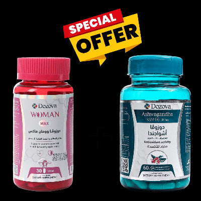 روتين التوازن والحيوية للمرأة – أشواجاندا 60 + وومان ماكس 30 كبسولة