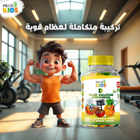 بروفي كيدز علكة مكمل غذائي بلس كالسيوم وكي تو 120 قطعة للأطفال لنمو العظام والأسنان - ProfiKids