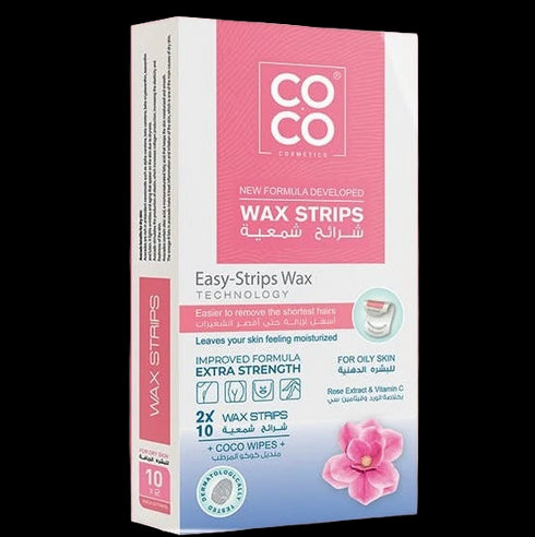 مجموعة شرائح شمع للبشرة الدهنية بخلاصة الورد وفيتامين سي مكونة من 10 قطع من كوكو - Coco