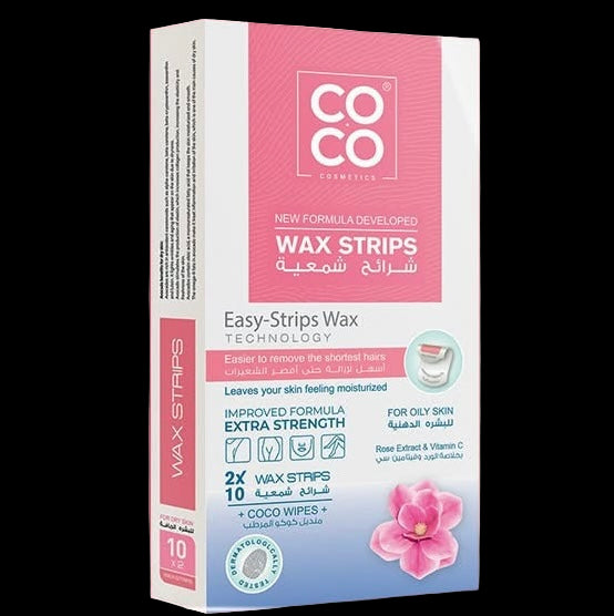 مجموعة شرائح شمع للبشرة الدهنية بخلاصة الورد وفيتامين سي مكونة من 10 قطع من كوكو - Coco