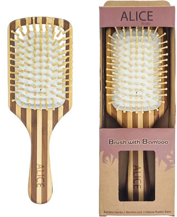 أليس فرشاة شعر بامبو خشبية لتصفيف وفك تشابك الشعر - Alice