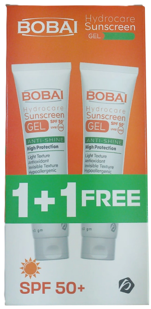 بوباي هيدروكير جل SPF 50+ عرض 1+1 لحماية البشرة الدهنية والمختلطة من الشمس 60 جم - Bobai
