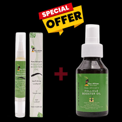 عرض حصري: رو افريكان زيت فوليكل بوستر للشعر 100 مل + زيت فوليكل بوستر للحواجب 15 مل