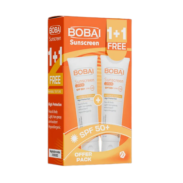 بوباي لوشن صن سكرين SPF 50+ لحماية كل انواع البشرة من الشمس عرض 1+1 120 مل - Bobai