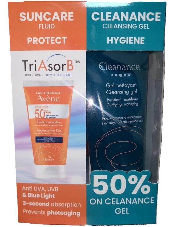 افين فلويد SPF 50+ لحماية البشرة من الشمس 50 مل + كلينانس جل لتنظيف البشرة الدهنية 200 مل - Avene